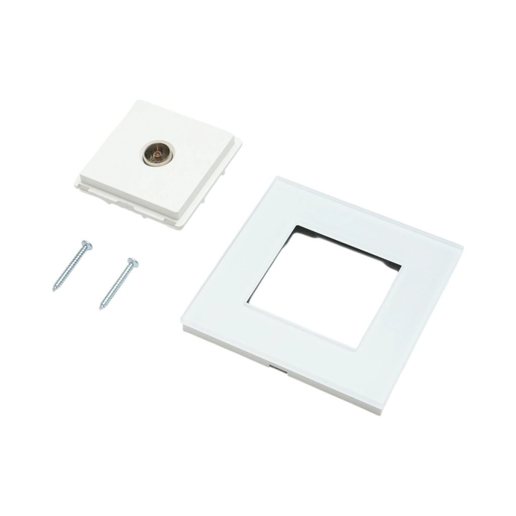 Presa TV da incasso bianca con cornice in vetro 86x86mm
