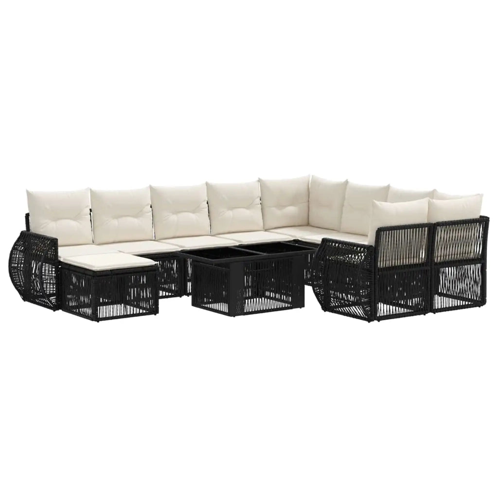 Set Divano da Giardino 11 pz Nero e Bianco Crema polyrattan 3437035