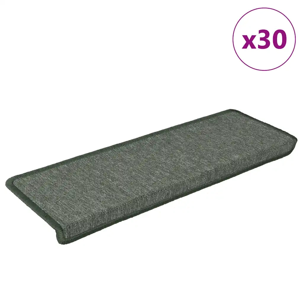 Tappetini per scale 30 pz 65x21x4 cm Verde scuro con bordo rettangolare 3365773