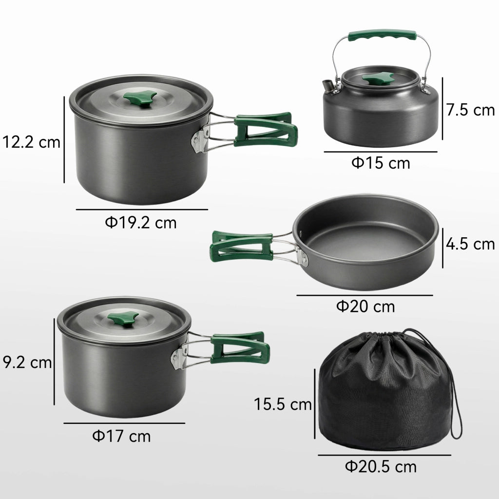 Set di Pentole Campeggio 4-5 Persone, Cucina Campeggio Alluminio, Grigio