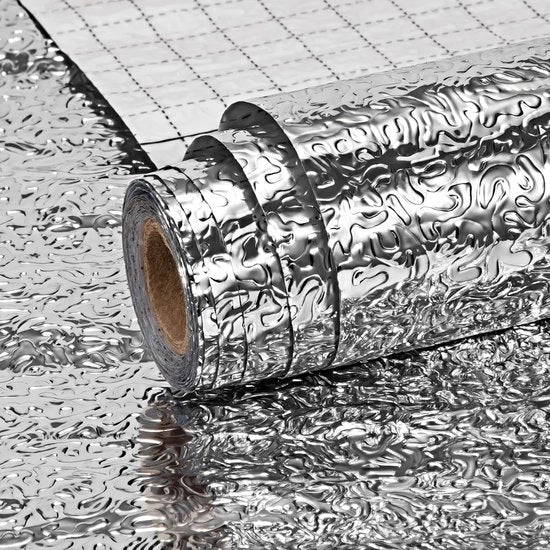 Tappezeria autoadesiva in alluminio - Film per mobili da cucina impermeabile - Dimensioni 40 x 300 cm - Argento - Etichette resistenti all'olio