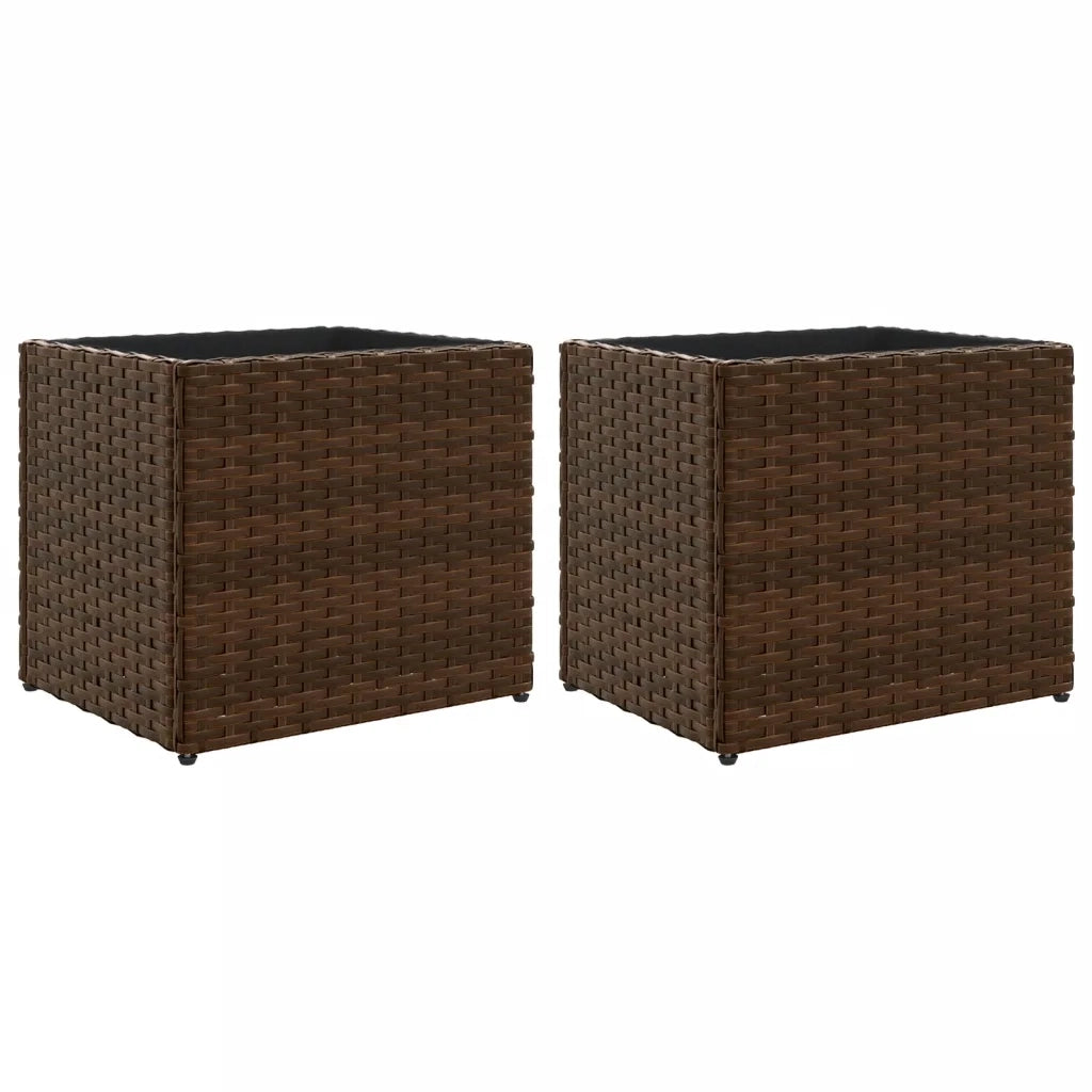 2 pz Fioriere | Cassetta per fiori | Vaso da Giardino Marrone 36x30x32 cm in Polyrattan