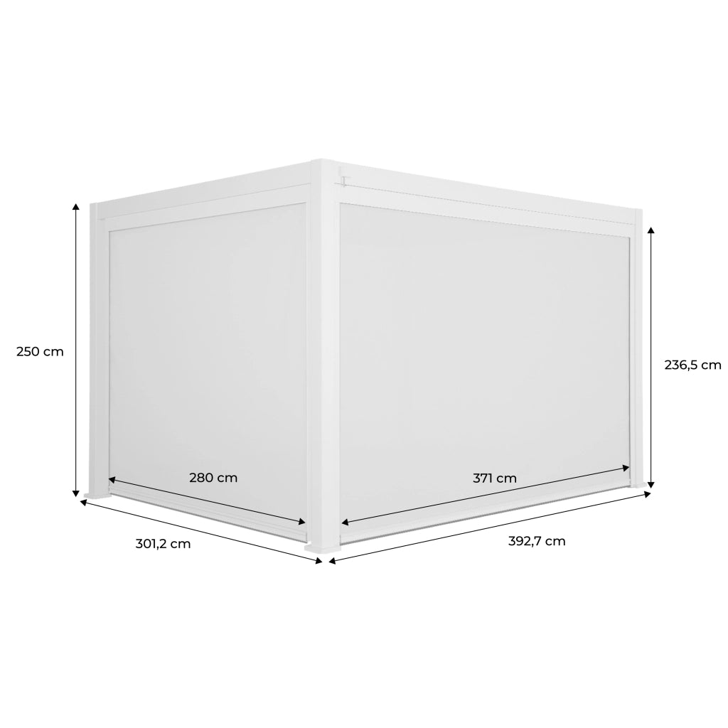 Pergola bioclimatica 3x4m in alluminio + tenda da 3m + tenda da 4m,