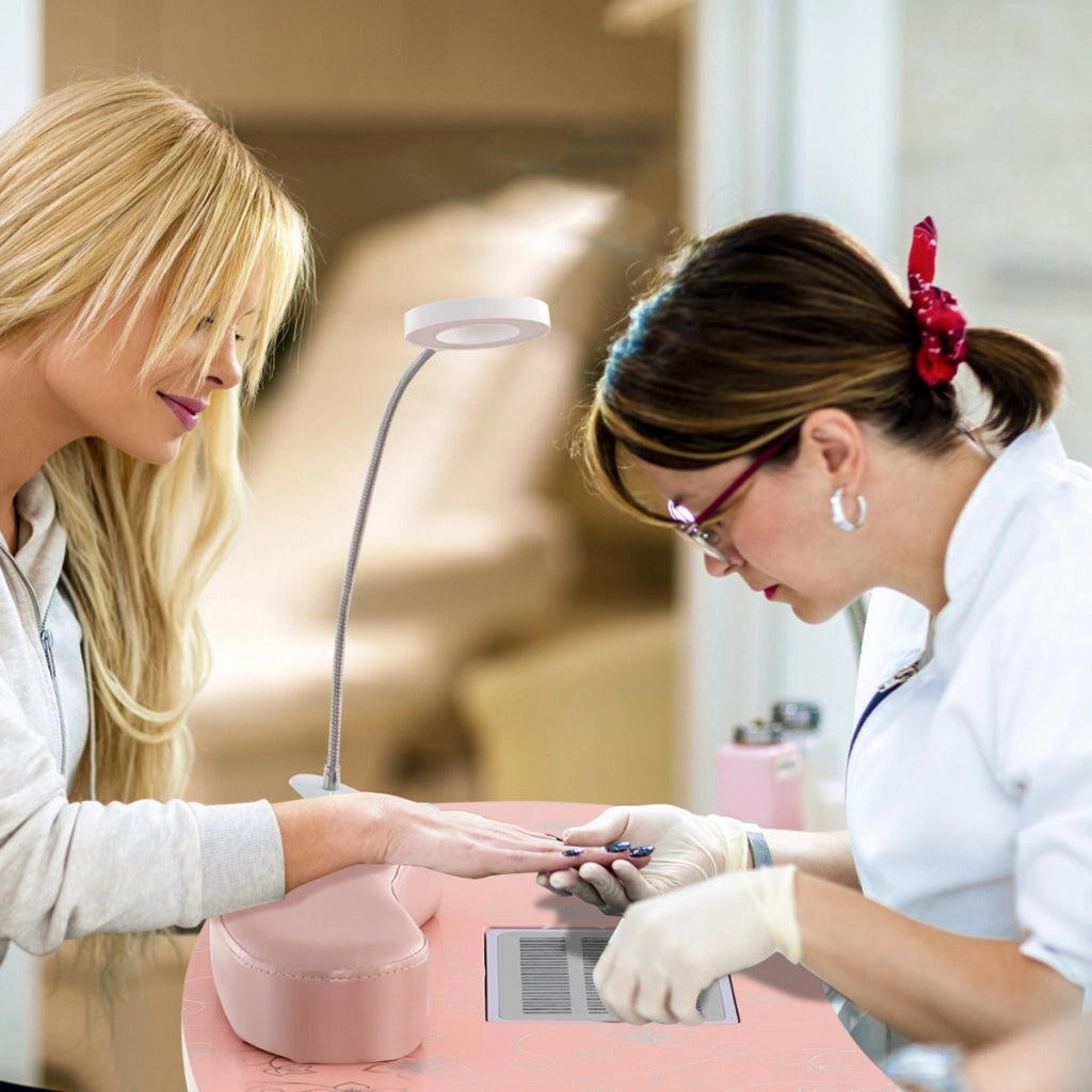 Tavolo manicure pieghevole con aspiratore, Tavolo portatile unghie con luce led regolabile Rosa-Scrivanie