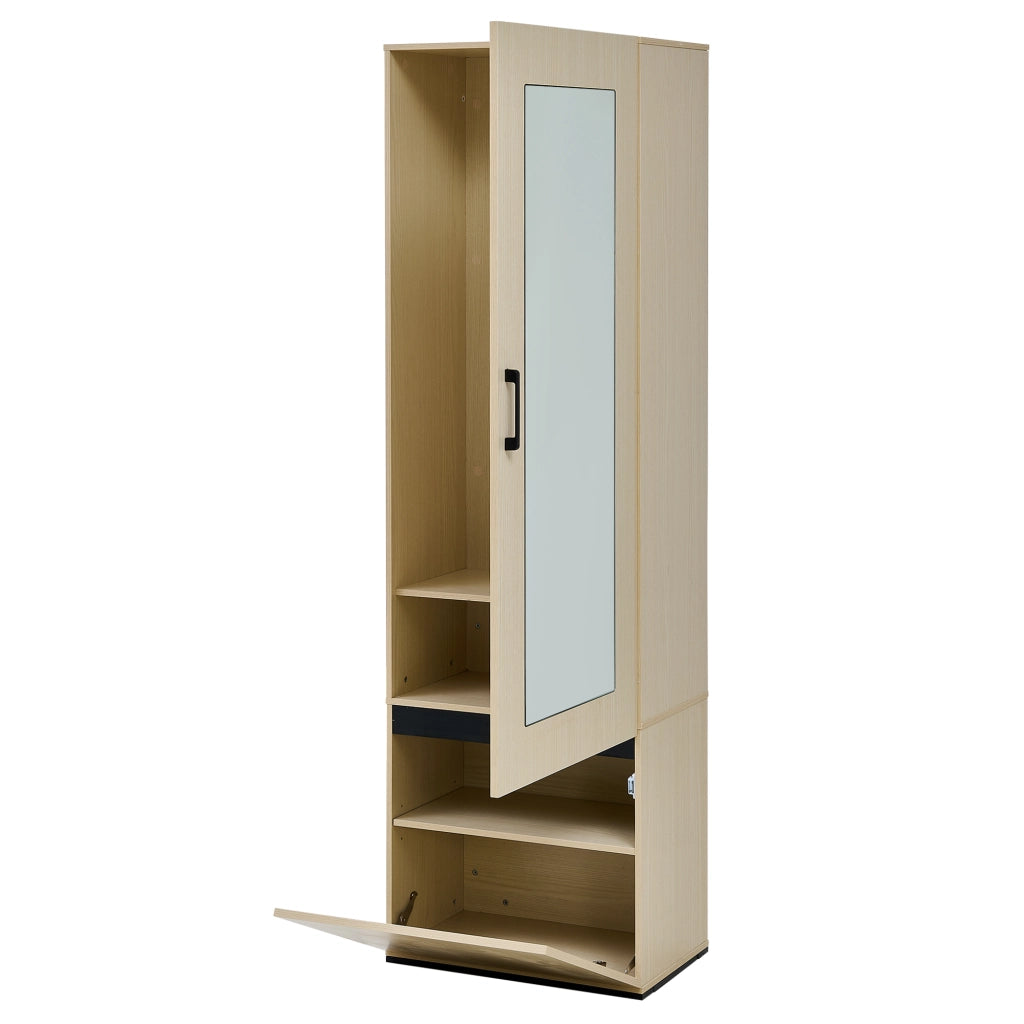 Armadio con specchio e asta appendiabiti estraibile per ingresso e camera; in MDF; legno; 54 × 34;5 × 179;5 cm