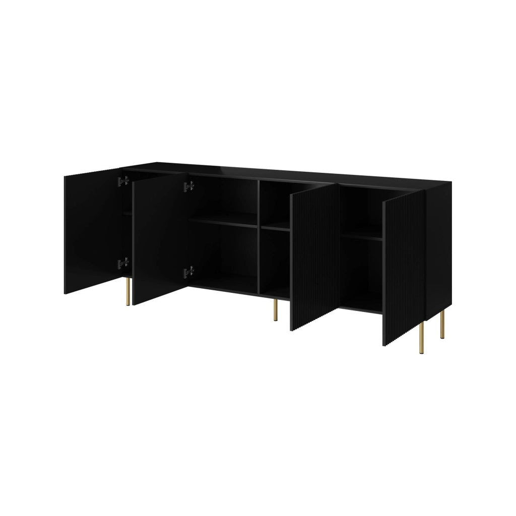 Credenza Londa, Madia da salotto con quattro ante battenti, Rialzato da terra, 200x42 h82 cm, Nero