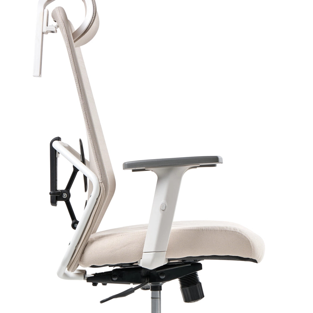 Sedia da ufficio multifunzionale con rivestimento in rete beige con braccioli e poggiatesta regolabili Regolazione dell'altezza del sedile Base girevole