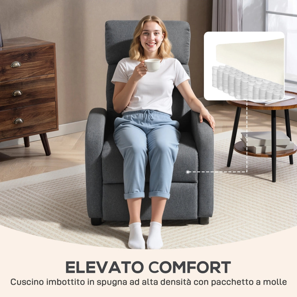 Poltrona Relax Reclinabile Massaggiante in Tessuto con Poggiapiedi ¨C Zephmum ¨C Grigio 69x87x100.5 cm