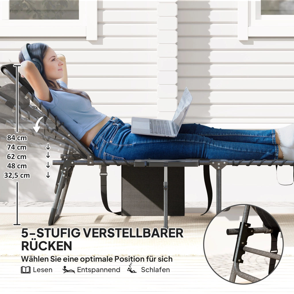 Lettino da giardino pieghevole con cuscino testa ¨C zephmum ¨C grigio, polyrattan, 5 posizioni