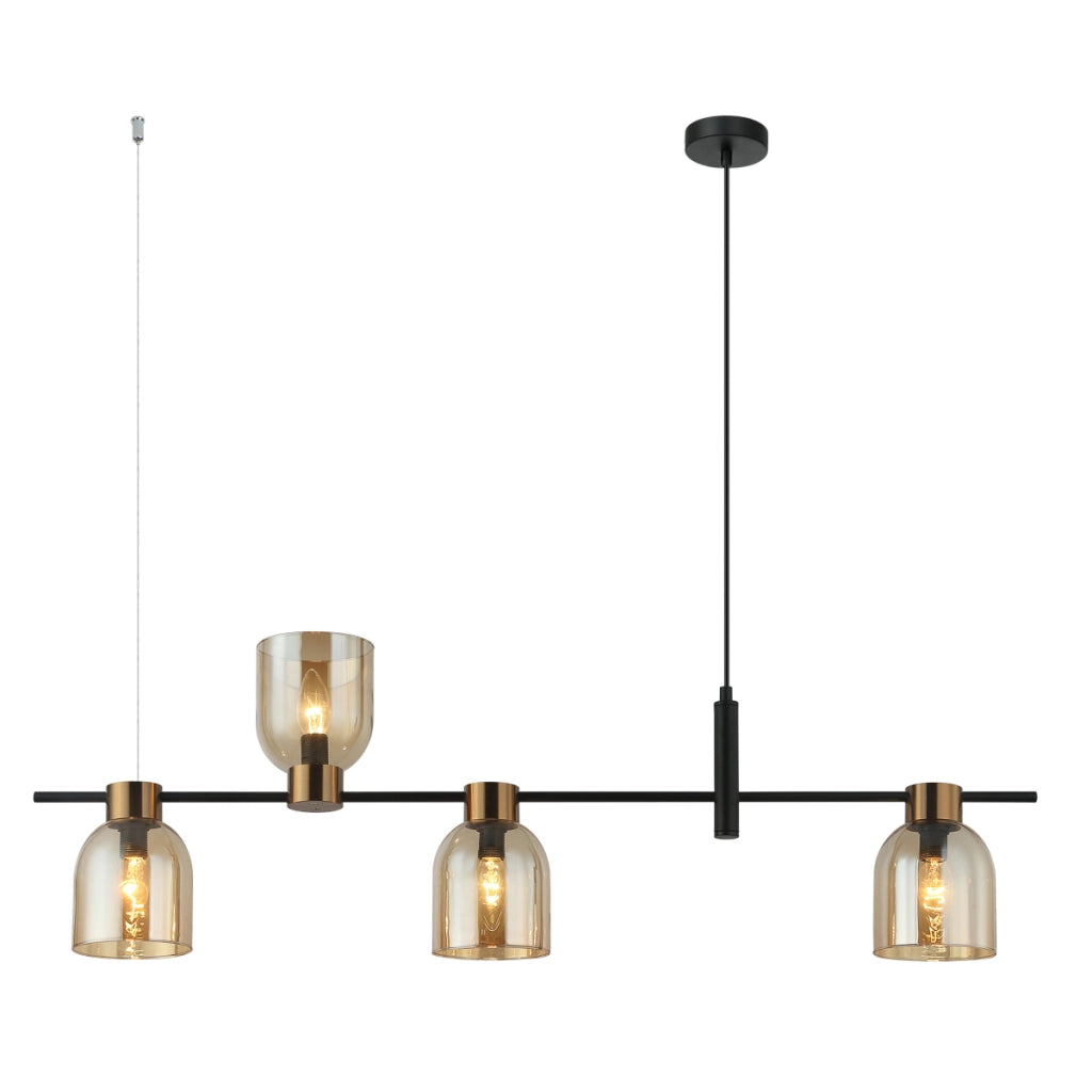 Lampada sospensione Servio Italux nera ambra asimmetrica 4xE14
