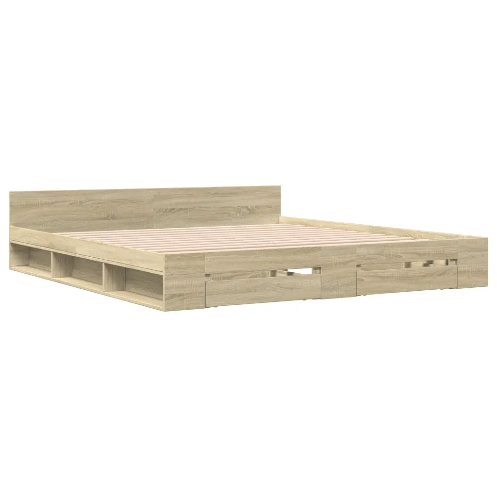 Letto matrimoniale | Letto per adulti | Giroletto Cassetti Rovere Sonoma 180x200 cm Legno Multistrato