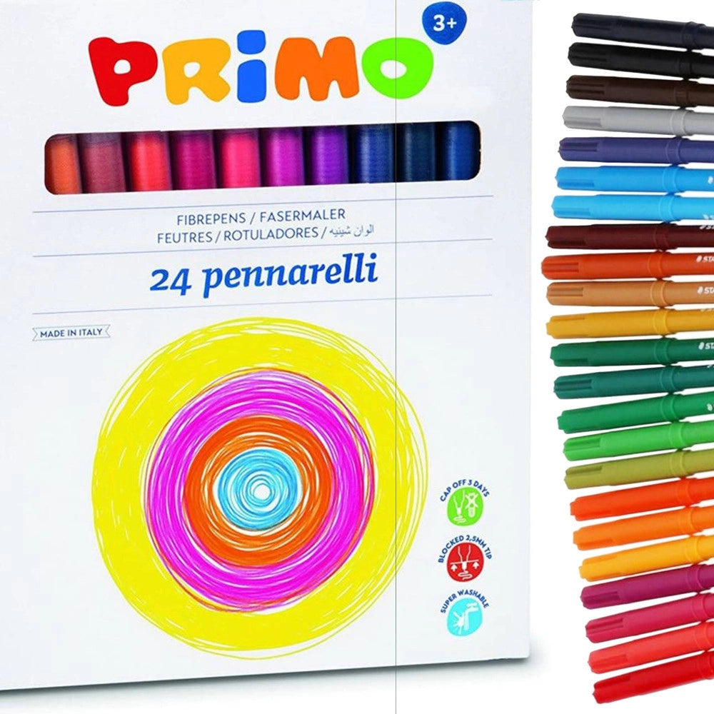 Trade Shop - Confezione 24 Pennarelli Colorati Scuola Disegno Bambini Con Punta Sottile Fine -
