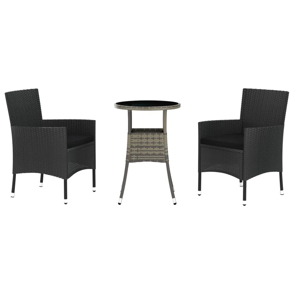 Set Bistr¨° da Giardino 3 pz | Set Salotto da Giardino con Cuscini in Polyrattan Nero
