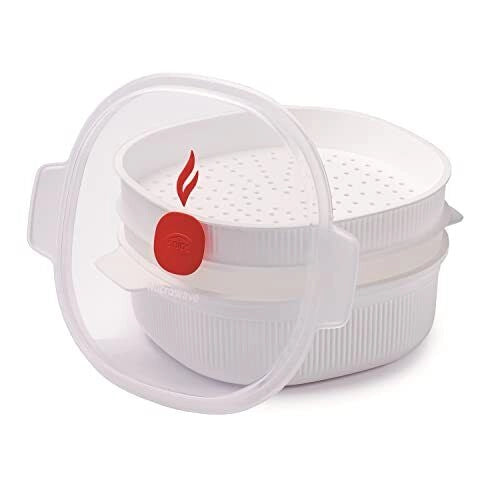 Snips 000851 TempoZero Vaporiera per Microonde 2 Vassoi 4 L senza BPA lavastoviglie safe colore Bianco