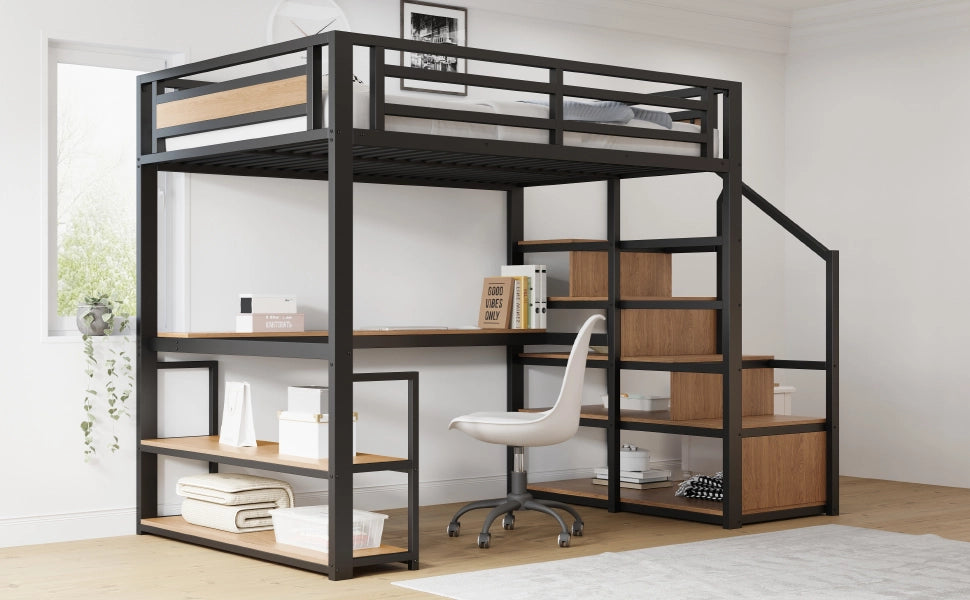Letto a castello metallico nero con funzione contenitiva e tavolo dimensioni 140x200 cm