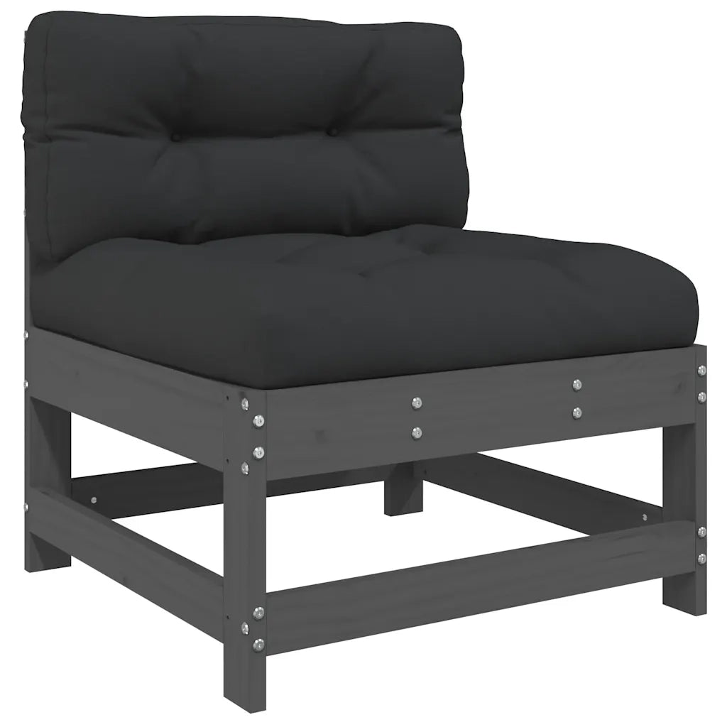 Divano componibile-Divani Centrali con Cuscini 2 pz Legno Massello di Pino Grigio 759128