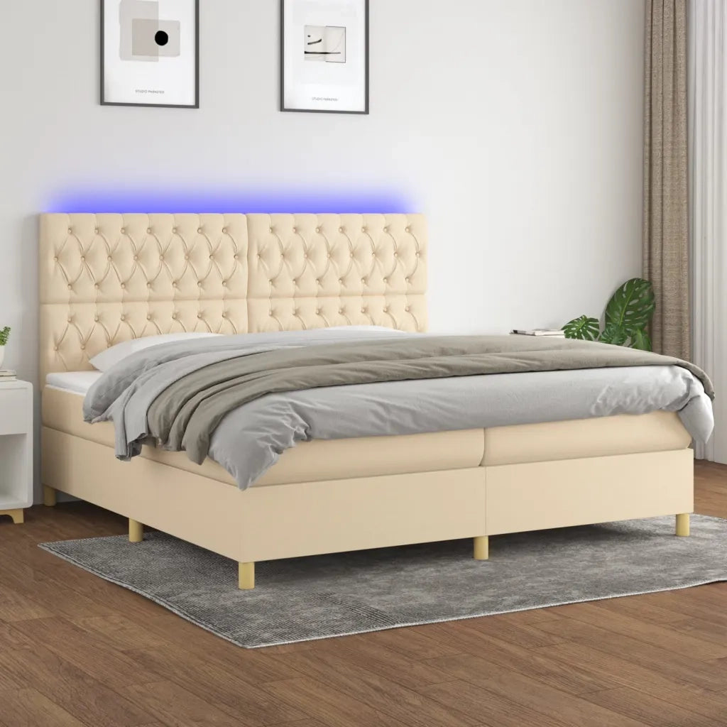 Letto a Molle Materasso e LED bianco 200x200cm in Tessuto 3135706