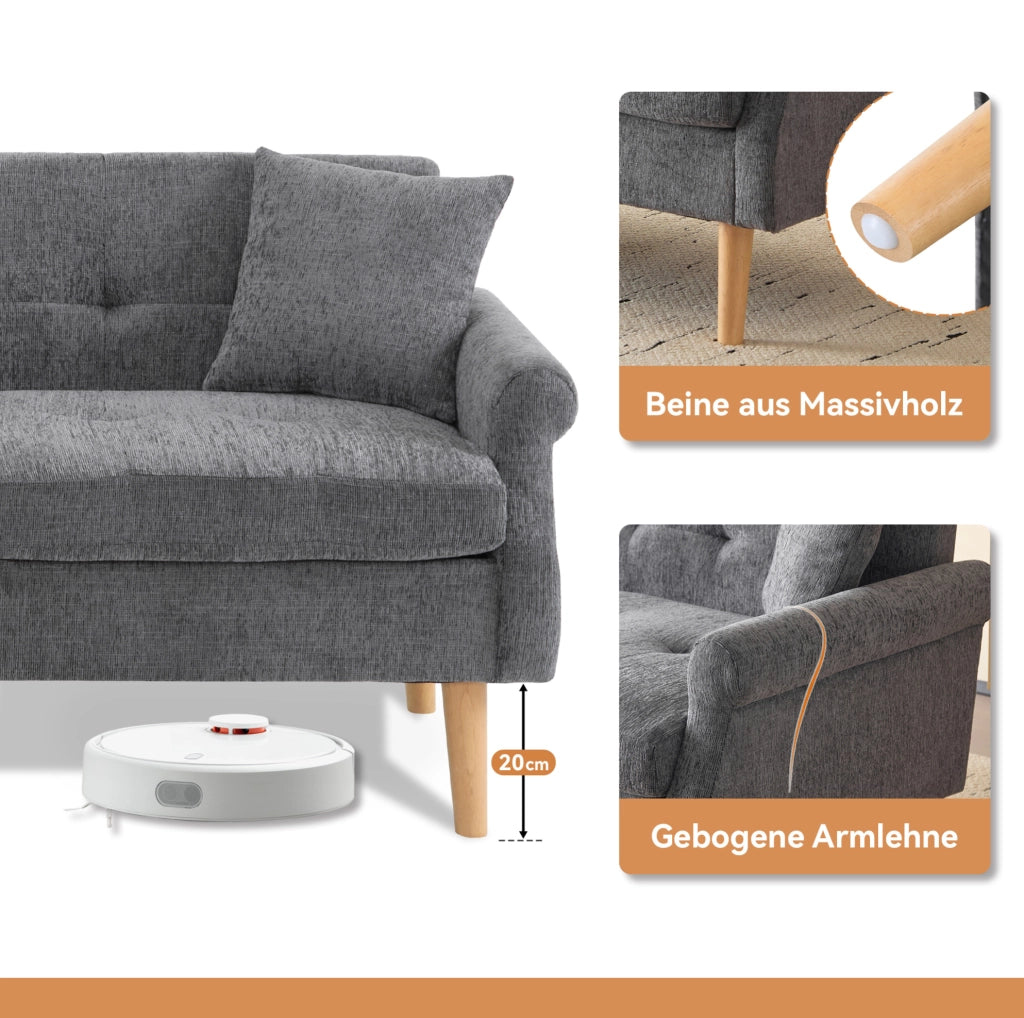 DIVANO 2 posti 162x74x77 cm in ciniglia grigio con 2 cuscini