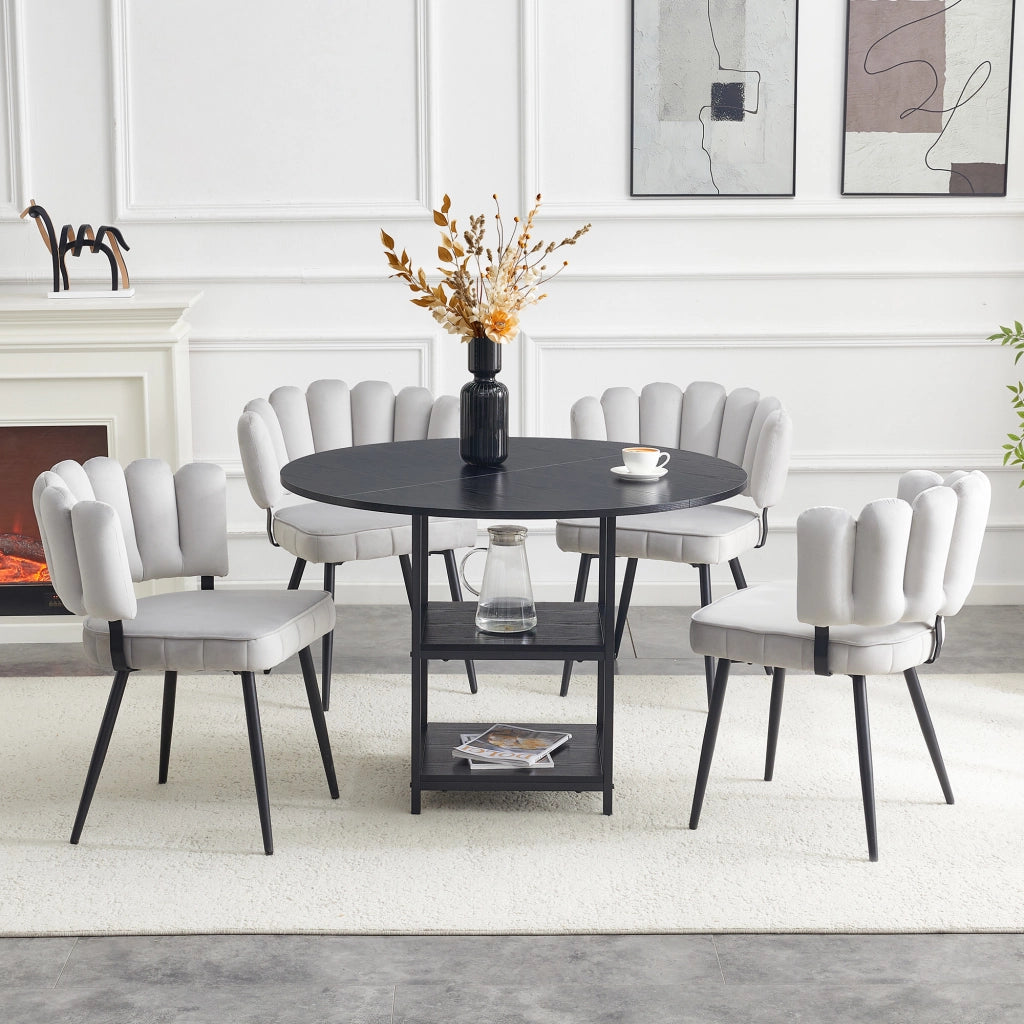 Set tavolo e sedie con doppio ripiano in MDF e metallo nero e grigio chiaro