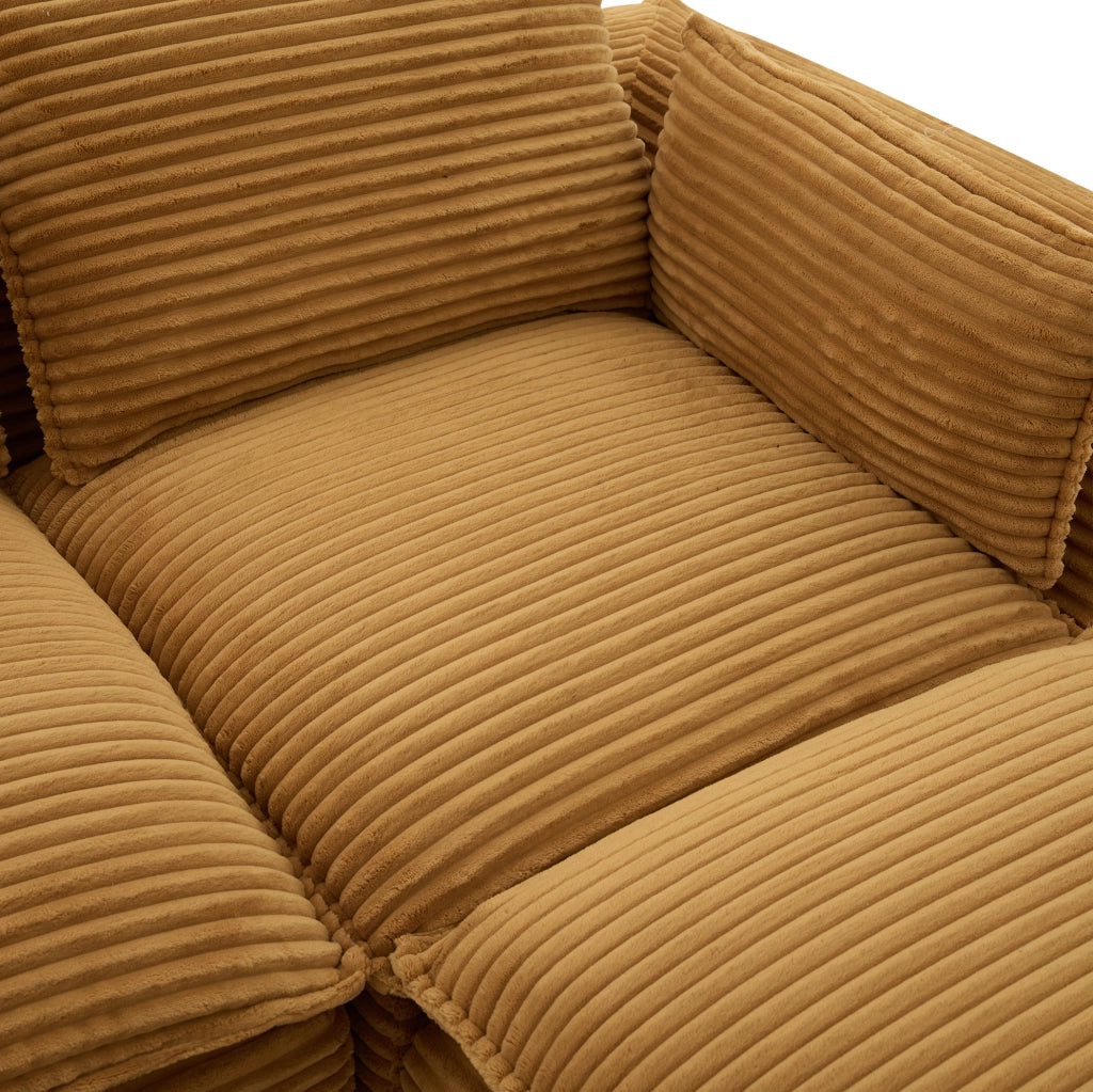 Divano modulare 3 posti con pouf in velluto a coste arancione HAVRYA