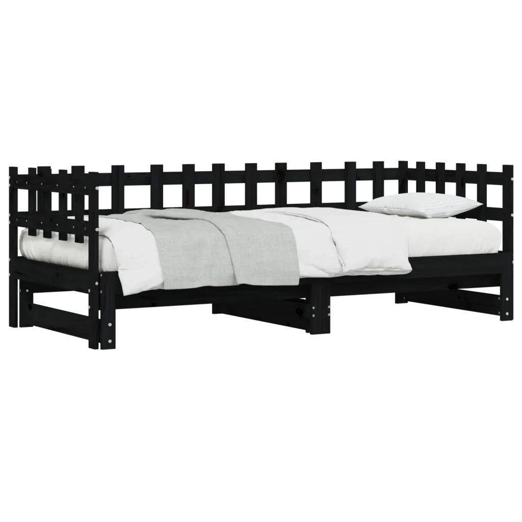 Dormeuse Estraibile Nera 2x(90x200) cm Legno Massello di Pino 840390