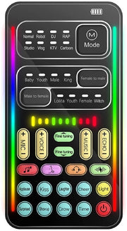 Convertitore di Voce Portatile - Handheld Generatore di Suoni - Illuminazione a LED - 8 Diversi Suoni - Adatto per Mobile e PC - Nero
