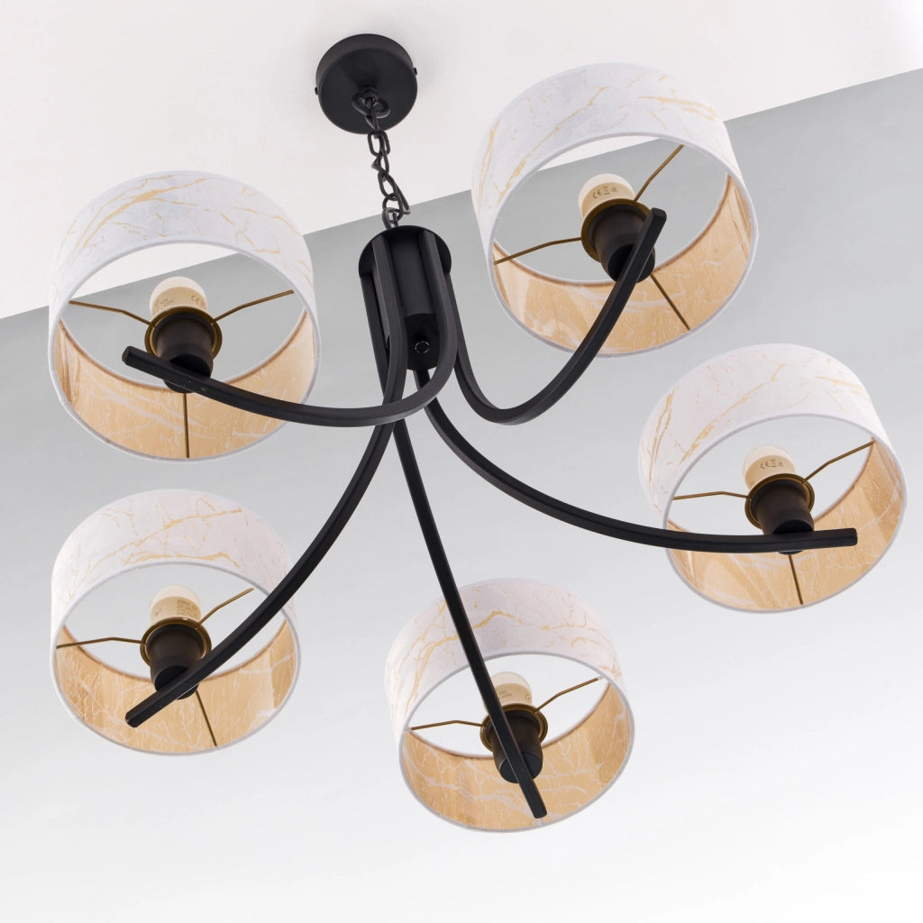 Lampadario nero a catena 5xE27 paralumi bianchi Arthur Jupiter