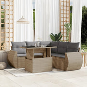 Set Divano da Giardino 6 pz con Cuscini Beige in Polyrattan