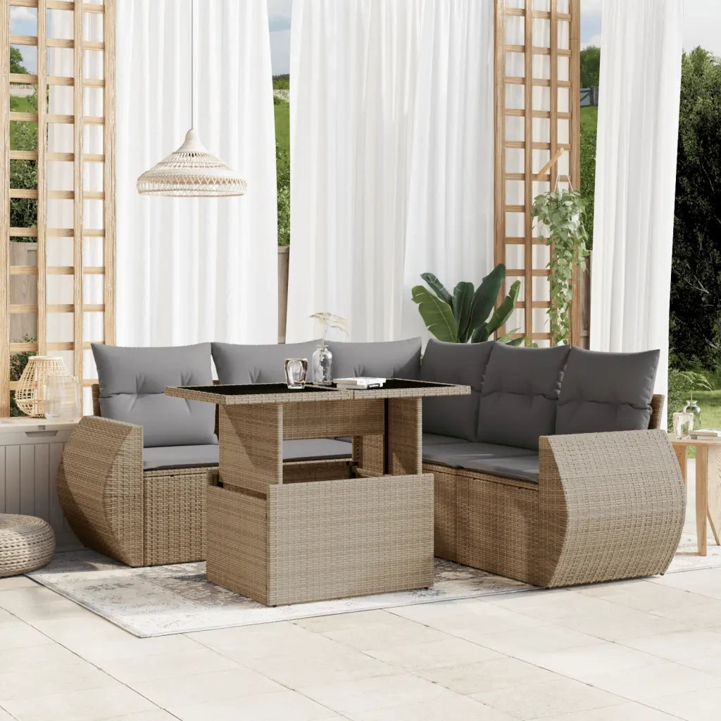 Set Divano da Giardino 6 pz con Cuscini Beige in Polyrattan