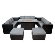 Set Giardino Rattan 11 Posti Nero Divani Sgabelli Tavolo Firepit