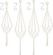 Set di appesioli per piante in cotone macramé - insieme di 4 pezzi con anello metallico e spazzole - per decorazione interna ed esterna - 2 x 80 cm + 2 x 100 cm - inclusi 4 ganci a S