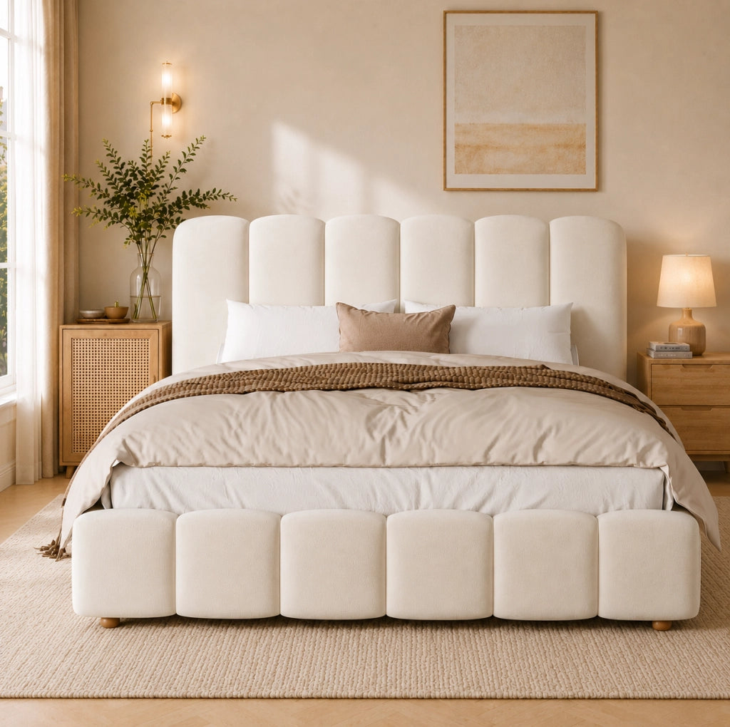 Letto matrimoniale contenitore 140x190 cm con sollevamento idraulico; velluto beige