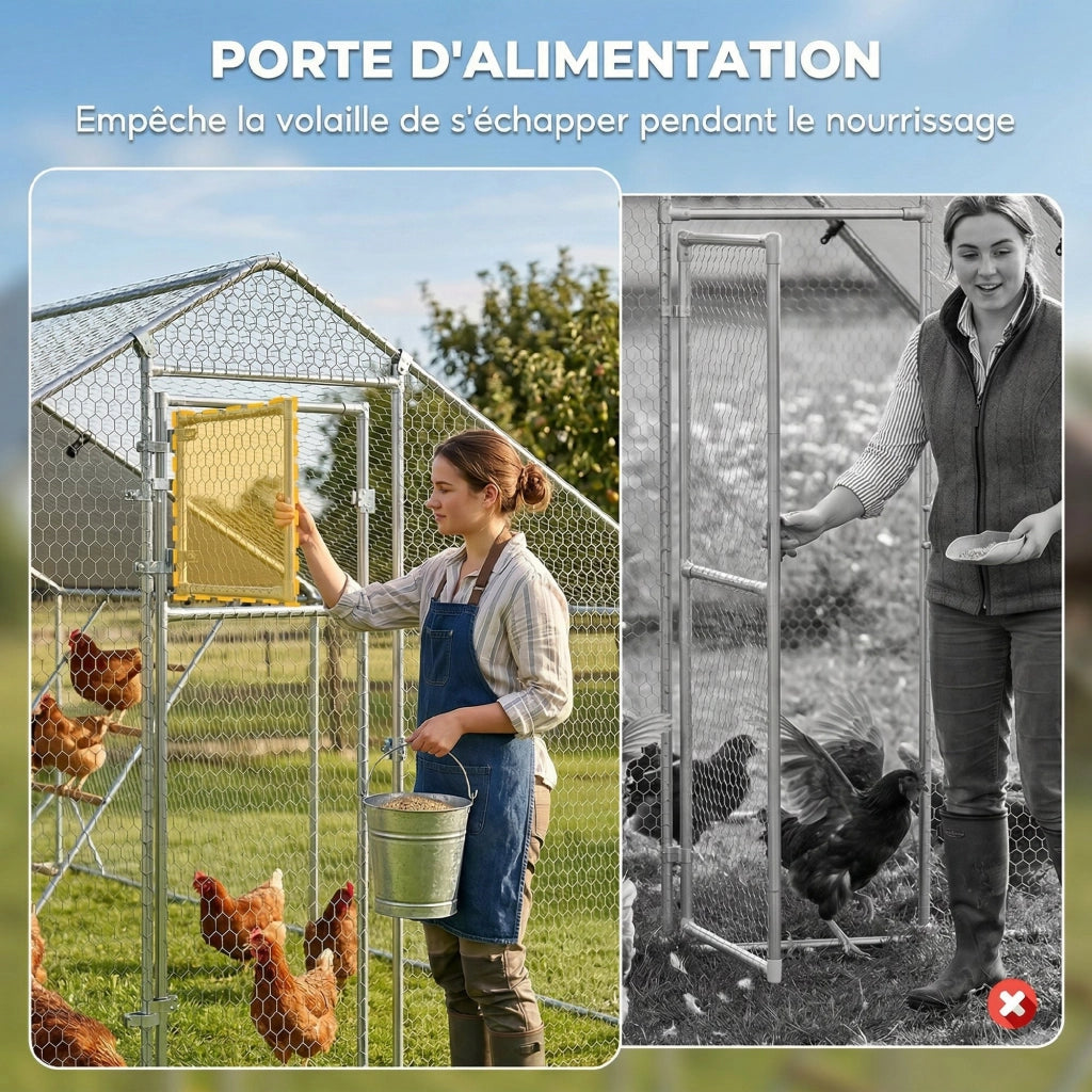 Recinto per pollailler esterno 12m2 con posatoio e mangiatoia ¨C Xylo ¨C acciaio galvanizzato ?25mm 300x400x195cm argento