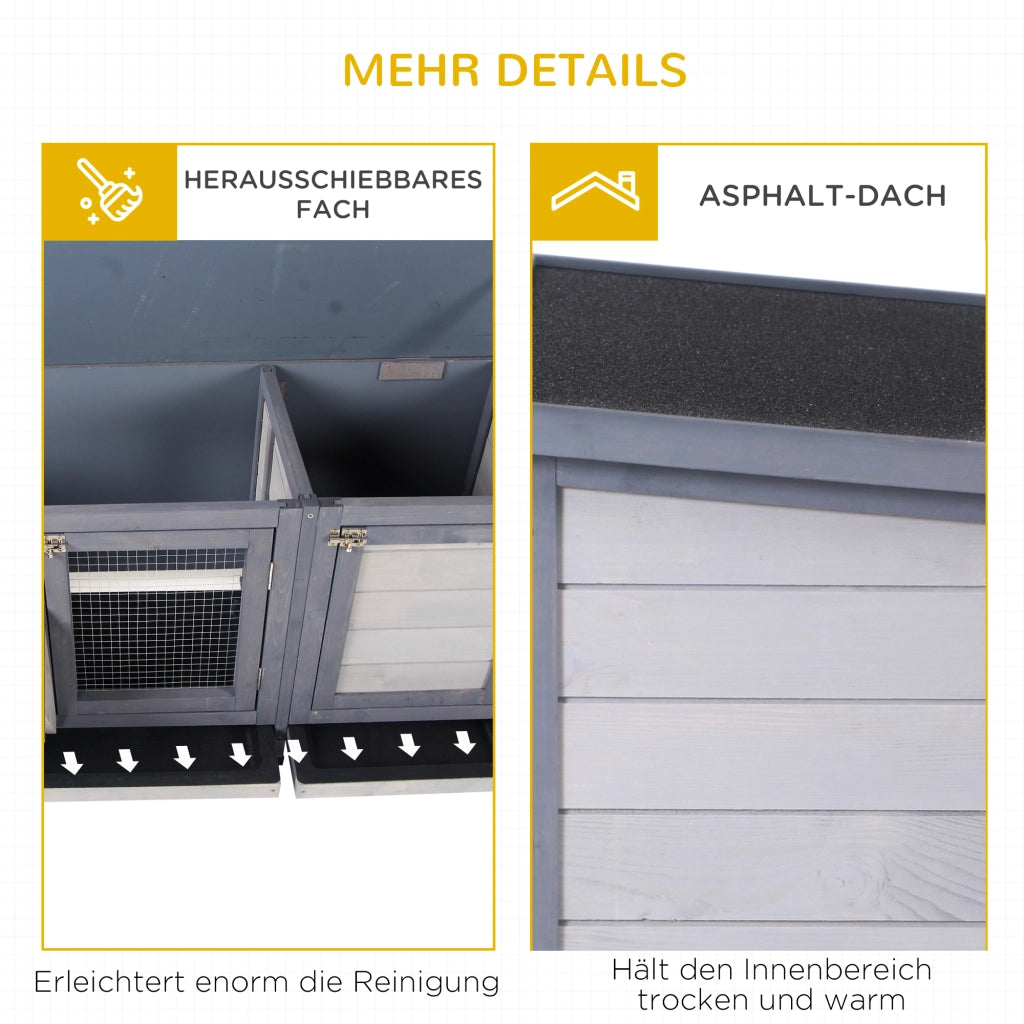 Gabbia per Conigli Legno con 2 Porte ¨C zephmum ¨C Grigio Nero 112x50x54 cm
