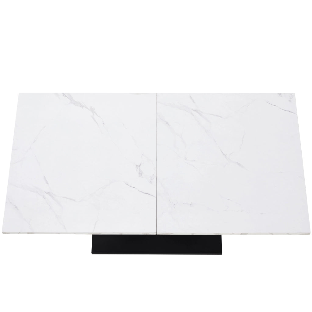 Tavolo da Pranzo Rettangolare ¨C MINIMAL ¨C Piano Effetto Marmo, Gambe in Metallo, Bianco/Nero, 140x75.5cm