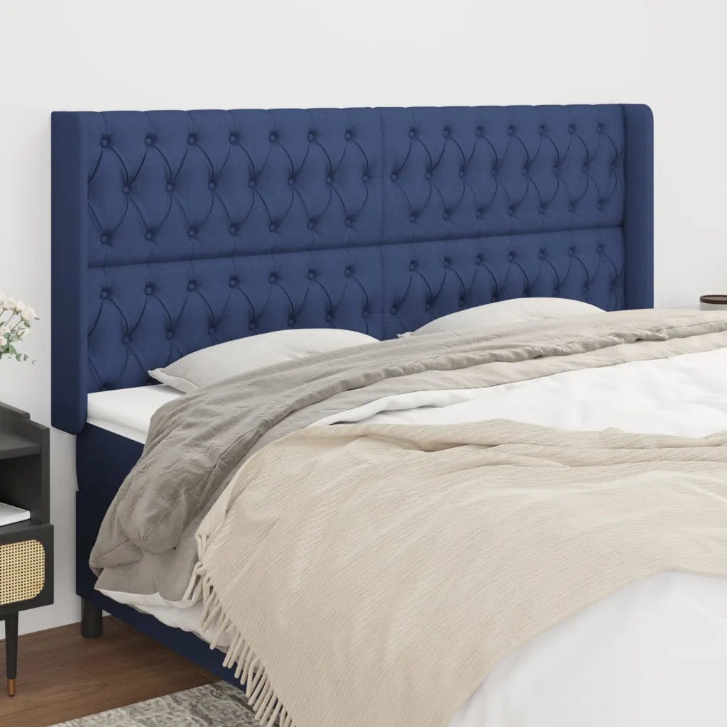 Testiera ad Orecchio-Testata con Orecchie Blu 183x16x118/128 cm in Tessuto 766232