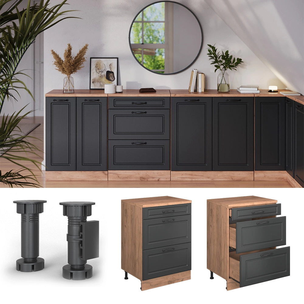 Mobile per mansarda Rion Antracite rustico/Rovere dorato 60 x 83.8 cm senza inclinazione con 3 cassetti Vicco