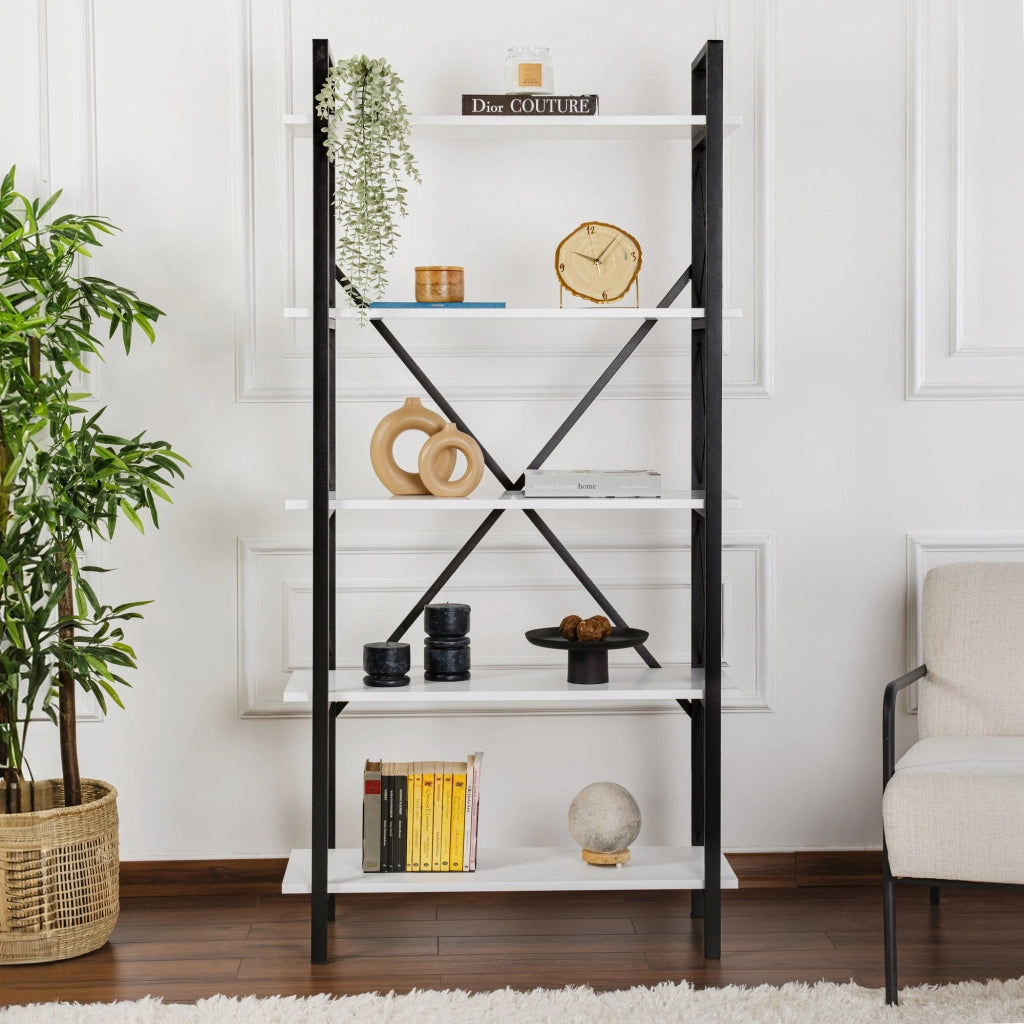 Libreria in legno Elysian - 90 x 33 x 180 cm - Bianco e nero