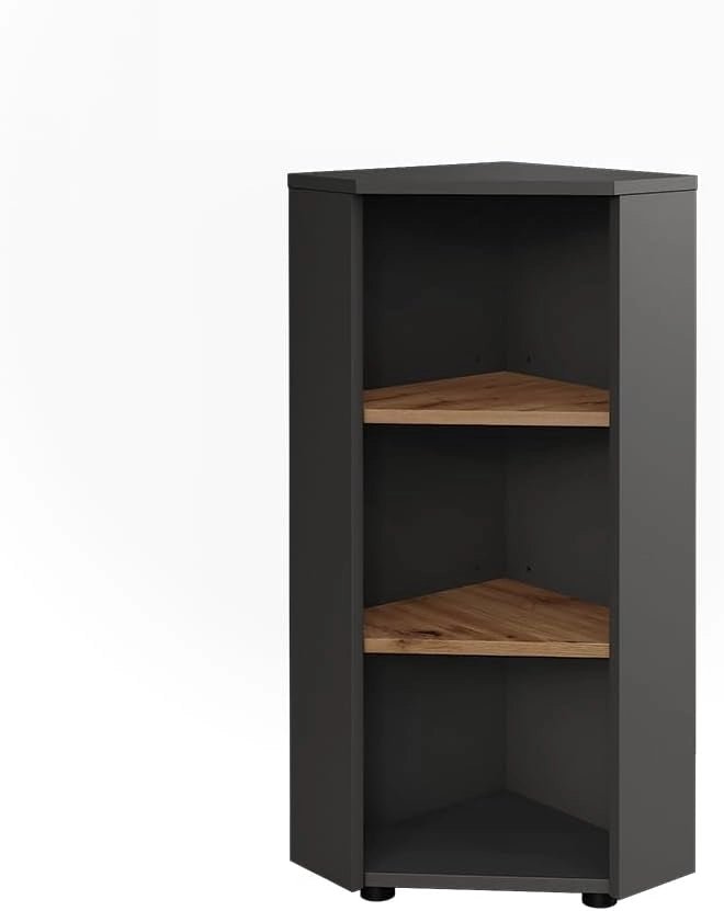 Mobiletto angolare Irma, Antracite/Artisan, 33 x 81 cm 3 vani portaoggetti, per una conservazione salvaspazio negli angoli della stanza