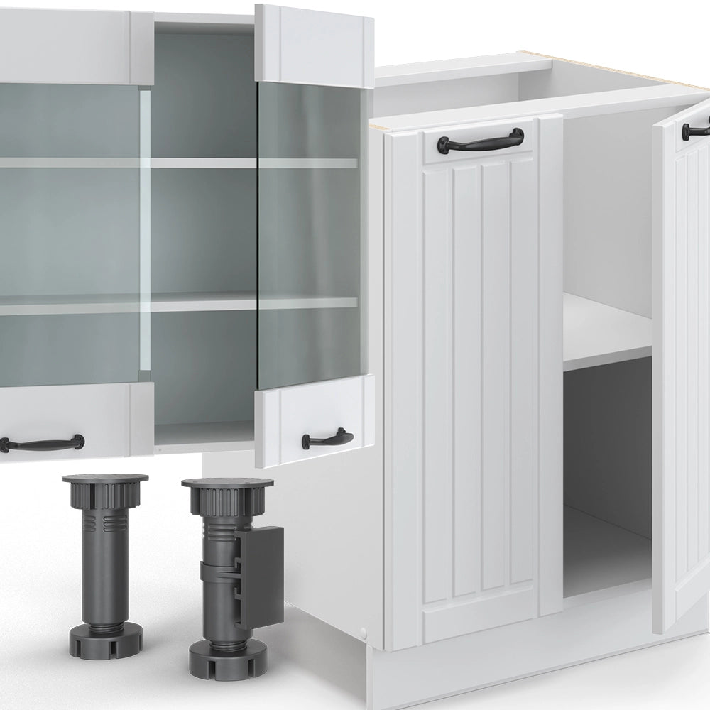 Cucina componibile Fame-Line Bianco rustico/Bianco 300 cm con armadio alto, PL Marmo Vicco