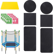Kit di riparazione per trampolino 6 pezzi - Adesivi autoadesivi - Punti rotondi/quadri/rettangolari - Incluso raschietto - Materiale TPE - Nero - Adesivi per trampolino