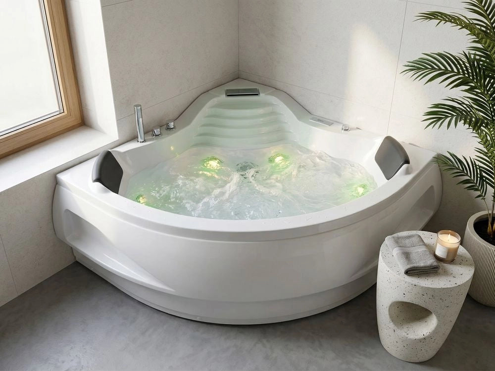 Vasca idromassaggio in acrilico sanitario bianco con altoparlante Bluetooth LED 210 x 145 cm