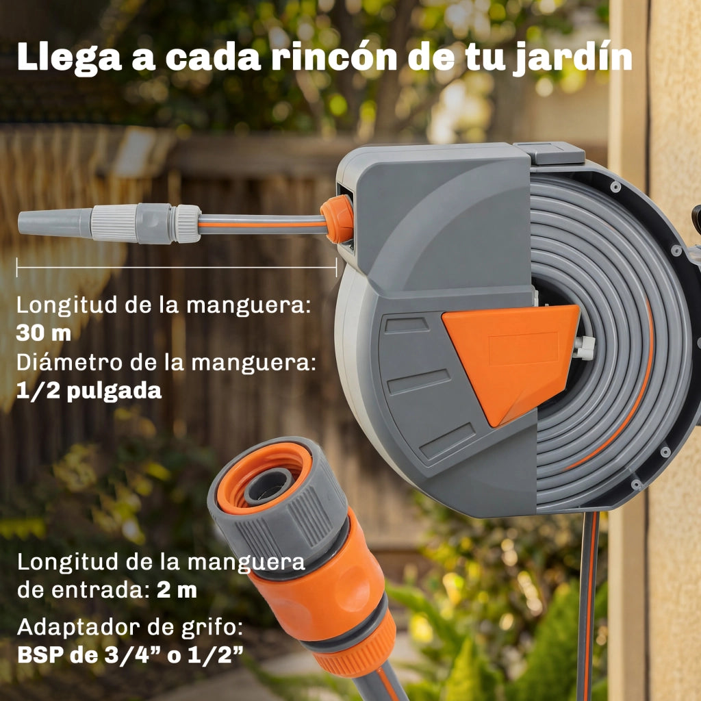 Avvolgitubo per Irrigazione 30+2 m ¨C zephmum ¨C 2 Bocchetti, Supporto Arancione