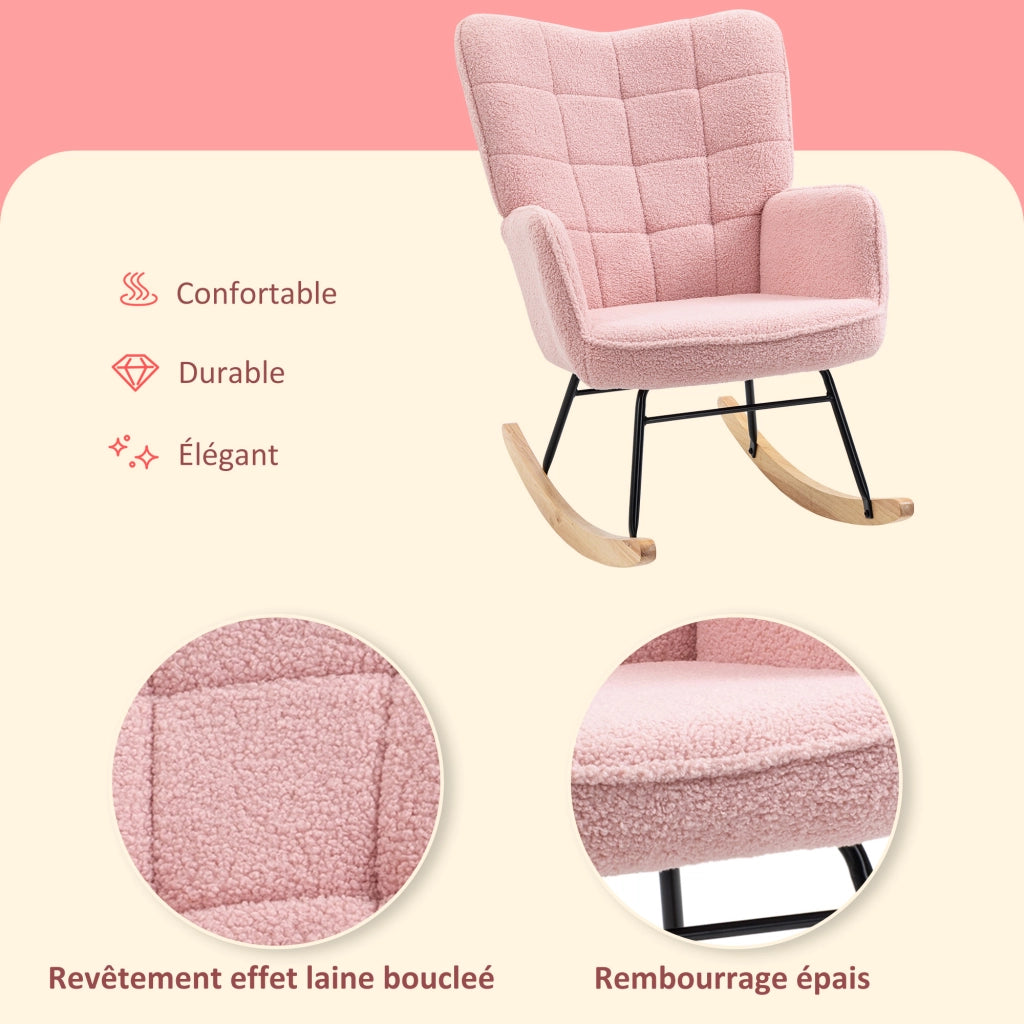 Poltrona a Dondolo ¨C Zephmum ¨C Boucl¨¦ Rosa 71x98x101 cm