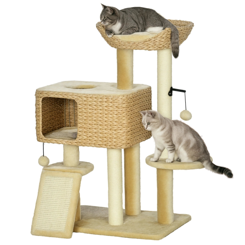 Tiragraffi per Gatti con Lettino e Casetta ¨C zephmum ¨C 60x40x98 cm Natur + Beige