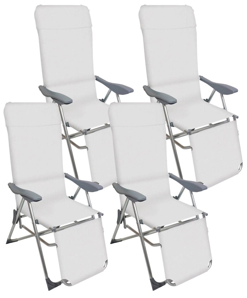 Set 4 Sedie a Sdraio Reclinabili Pieghevoli 59x76x109 cm con Poggiapiedi in Alluminio e Textilene A