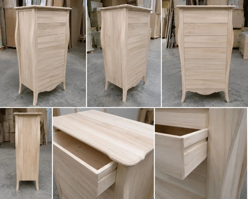 Cassettiera 7 cassetti in legno grezza l.80 p.48 h.138 (494) - Mobili 2G
