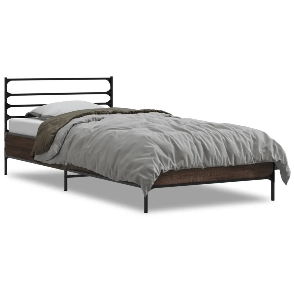 Giroletto-Struttura Letto Rovere Marrone 90x190 cm Legno Multistrato e Metallo 606217