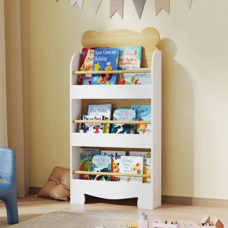 Libreria per bambini con 3 ripiani, scaffale portaoggetti in legno, scaffale per giocattoli e libri, scaffale autoportante per camerette e sale