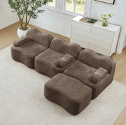 Divano angolare modulare 288x167x70 cm in velluto marrone con pouf e seduta profonda